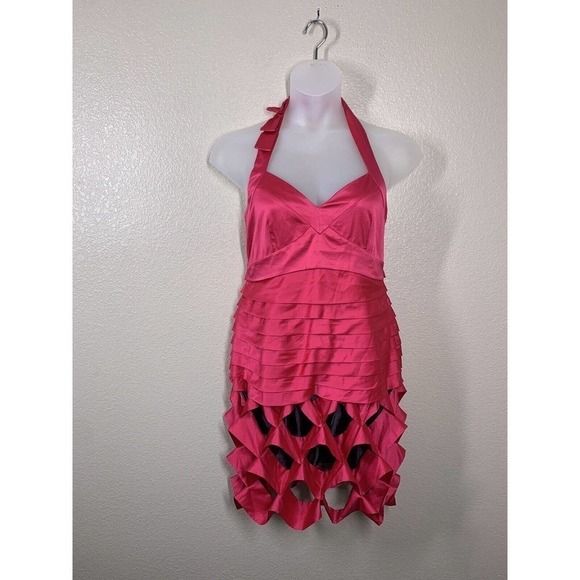 Karen Millen Pink Silk Blend Halter Dress Size 12 Ruffles - Picture 1 of 5